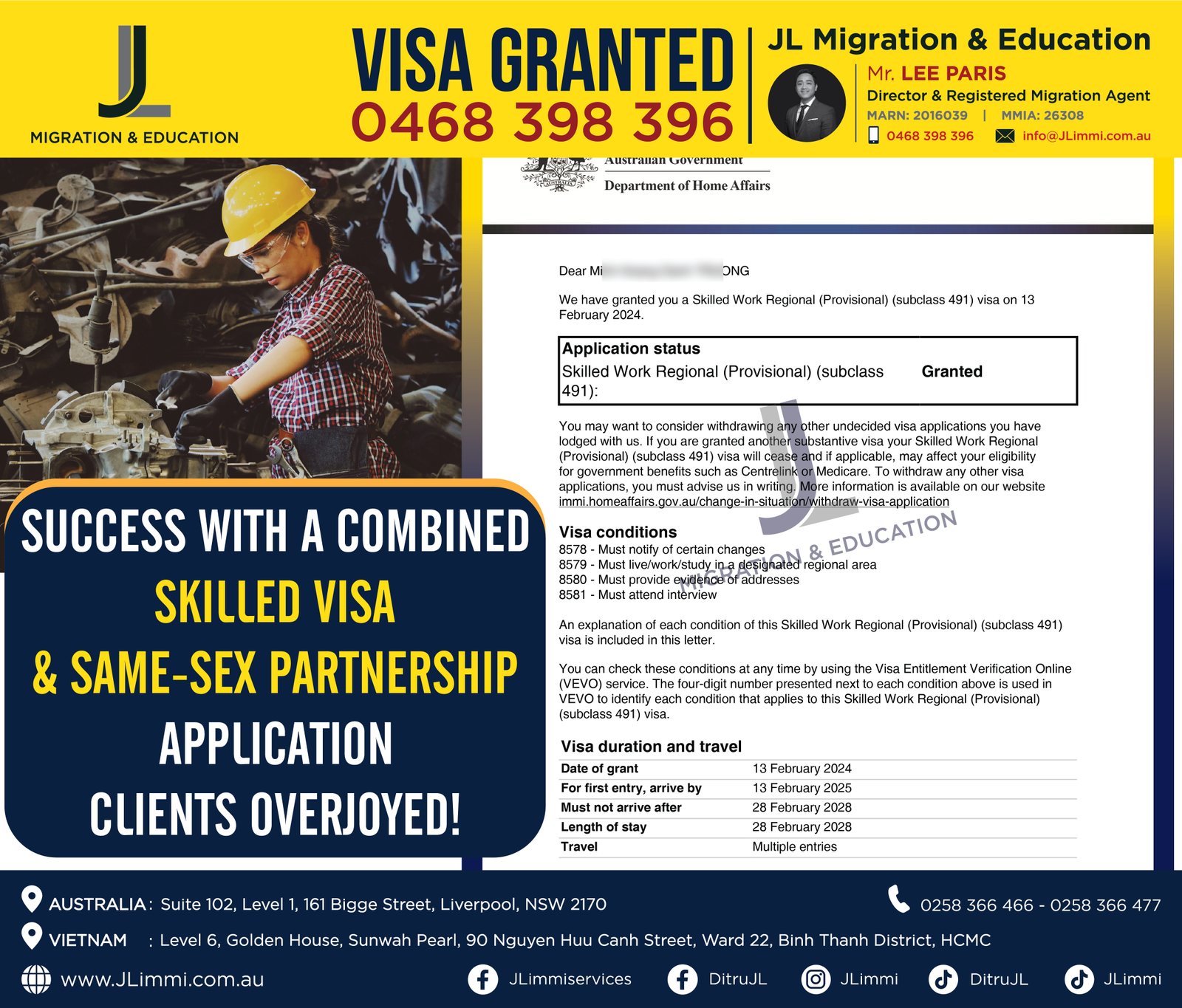 Success with a combined skilled visa & same-sex partnership application Success with a combined skilled visa & same-sex partnership application